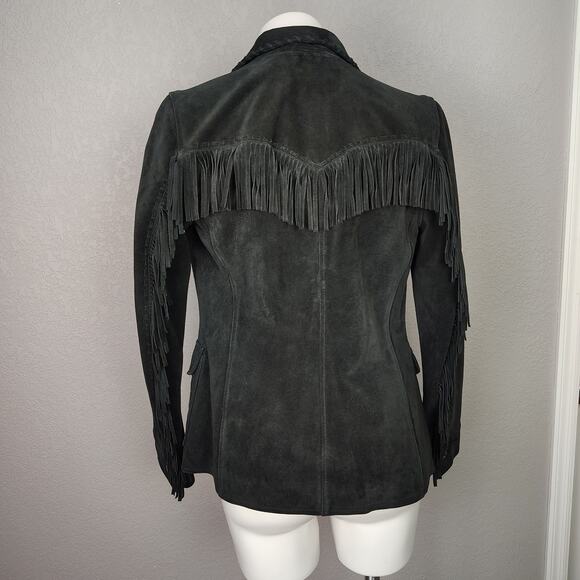 LRL Lauren Jeans Co Ralph Lauren Black Suede Fringe Western Jacket Size 4 - Picture 4 of 17